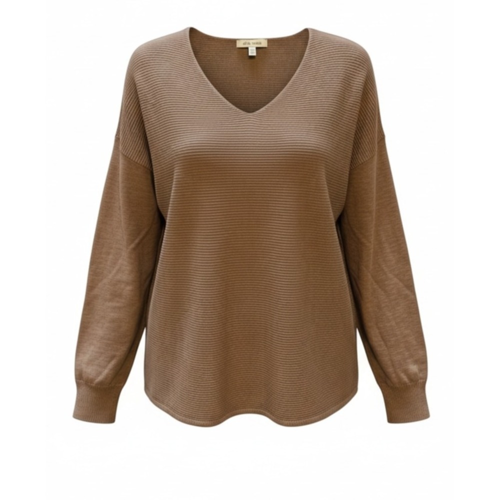 Ella Moss Ladies' Ribbed V-Neck Sweater Cuffed Long Sleeve Top Mauve‎ XL new